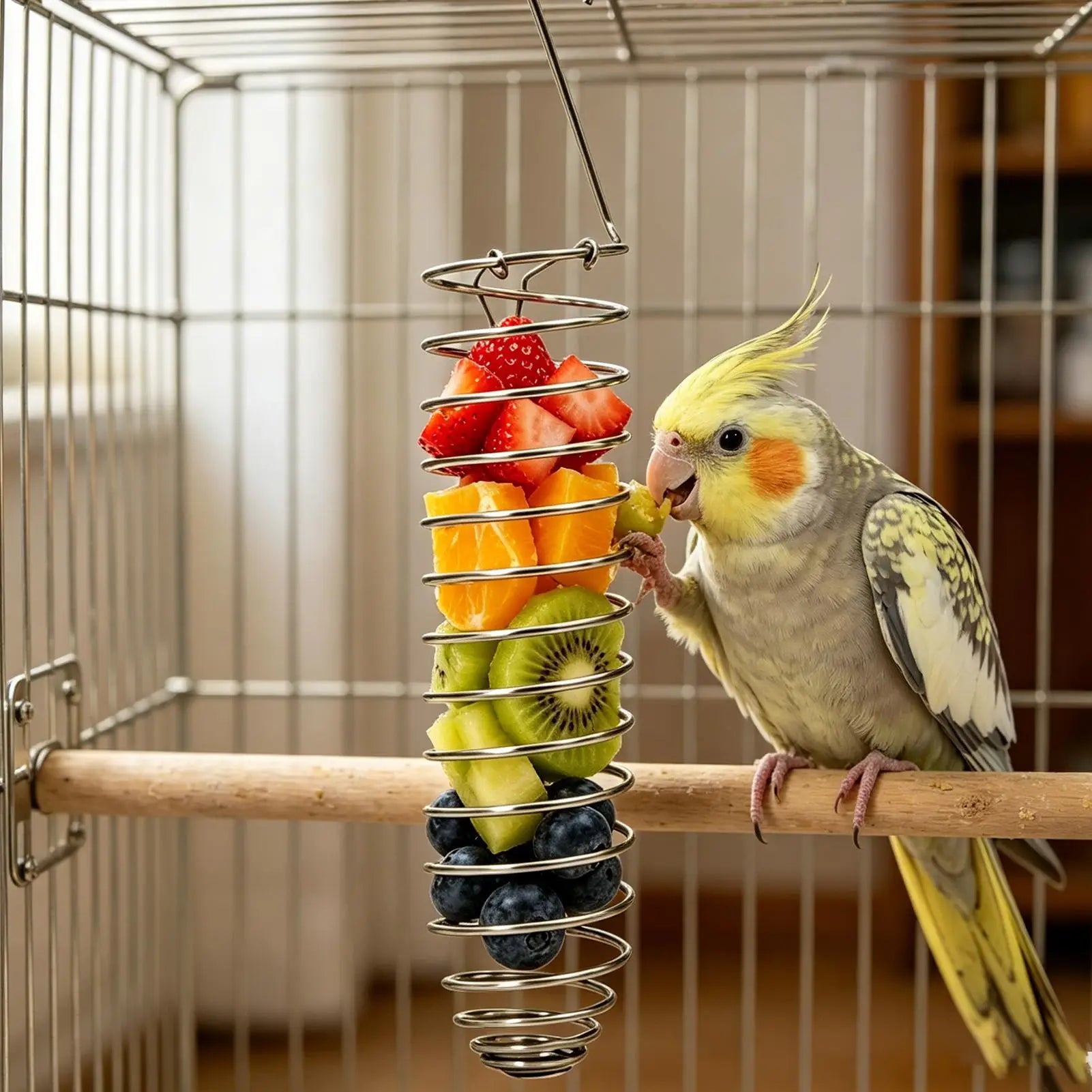 Stainless Steel Spiral Bird Forager Feeder – Fruit & Veggie Basket