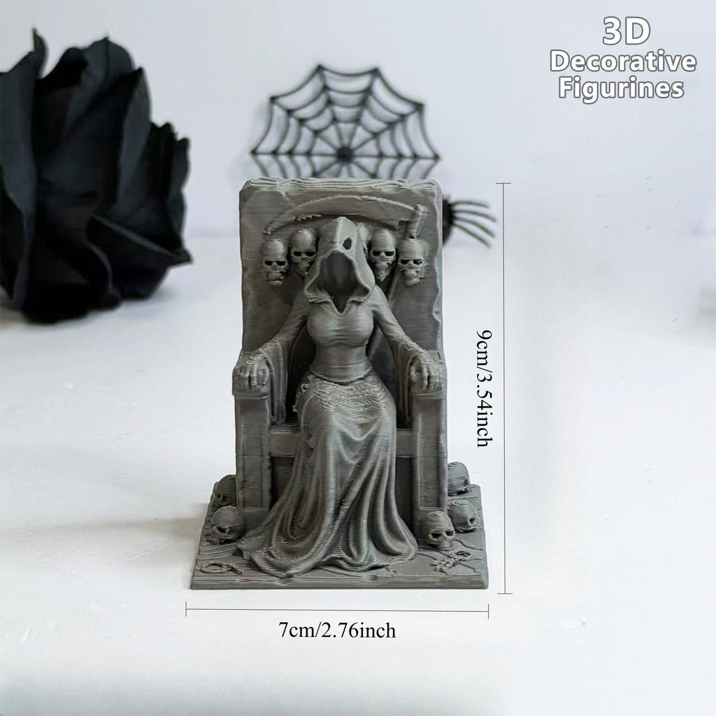 Grim Reaper Witch Throne Figurines 3D Printed Gothic Skull Statues Dark Fantasy Miniatures Diy Ornaments Halloween Desktop Decor Oasis Select throne 6