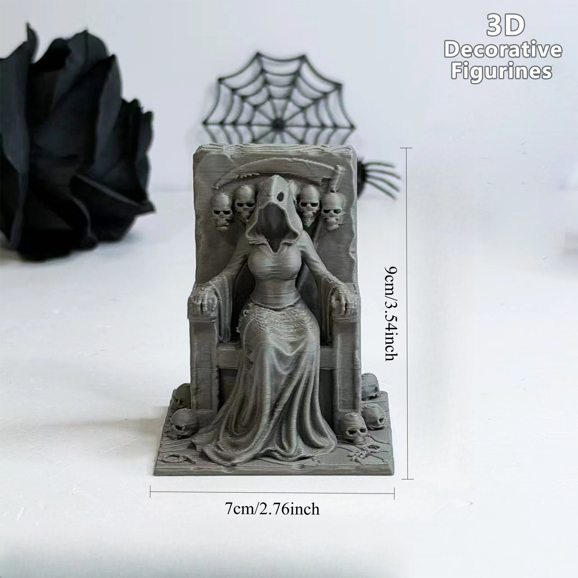 Grim Reaper Witch Throne Figurines 3D Printed Gothic Skull Statues Dark Fantasy Miniatures Diy Ornaments Halloween Desktop Decor Oasis Select throne 6