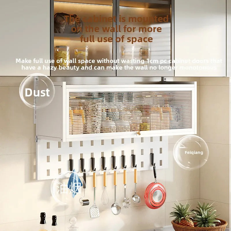 Kitchen multi-functional wall-mounted hanging cabinet seasoning rack upturned locker household dust with door storage rack Oasis Select