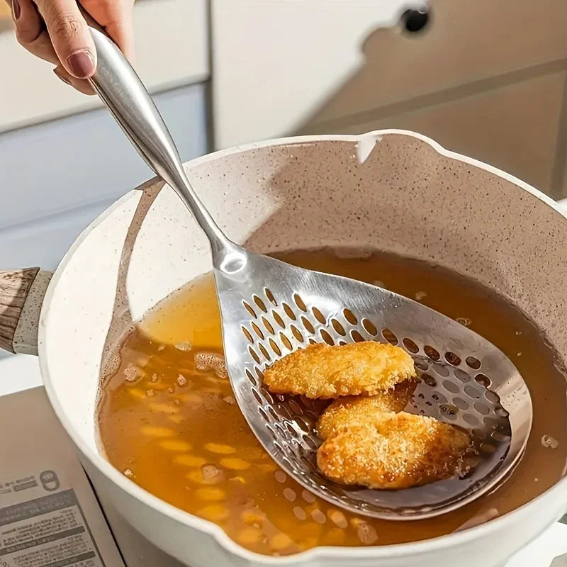 1pc Large Durable Stainless Steel Colander Skimmer Spoon, Heavy Duty Food Strainer Spoon for Frying & Cooking, Kitchen Utensils Oasis Select