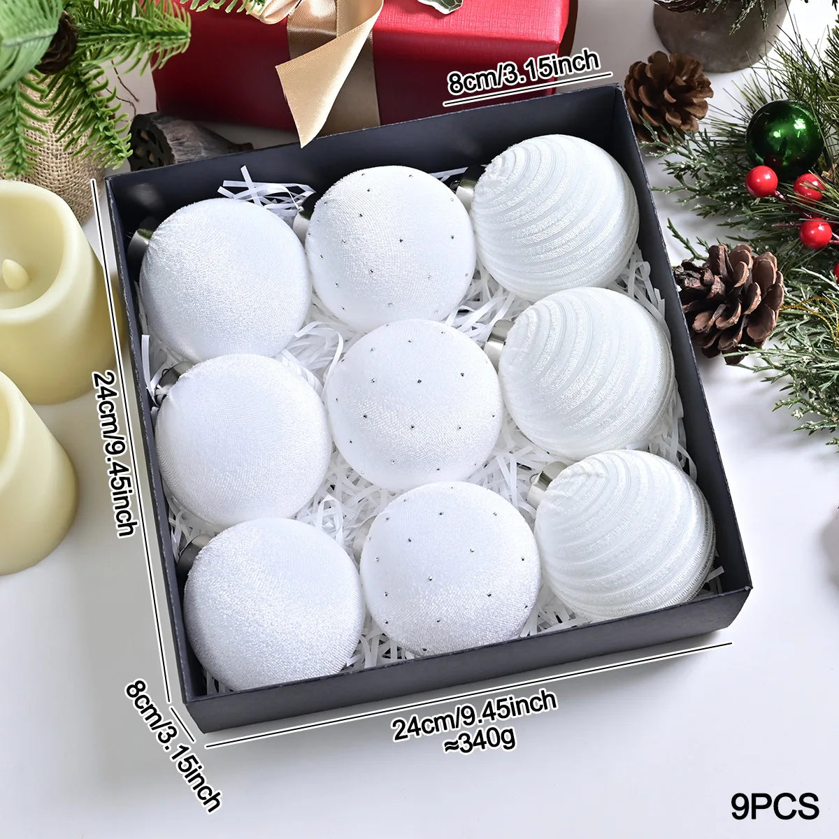 Velvet Rhinestone Christmas Ornaments Exquisite Luxury Christmas Decorations Tree Pendants Gift Box Oasis Select White