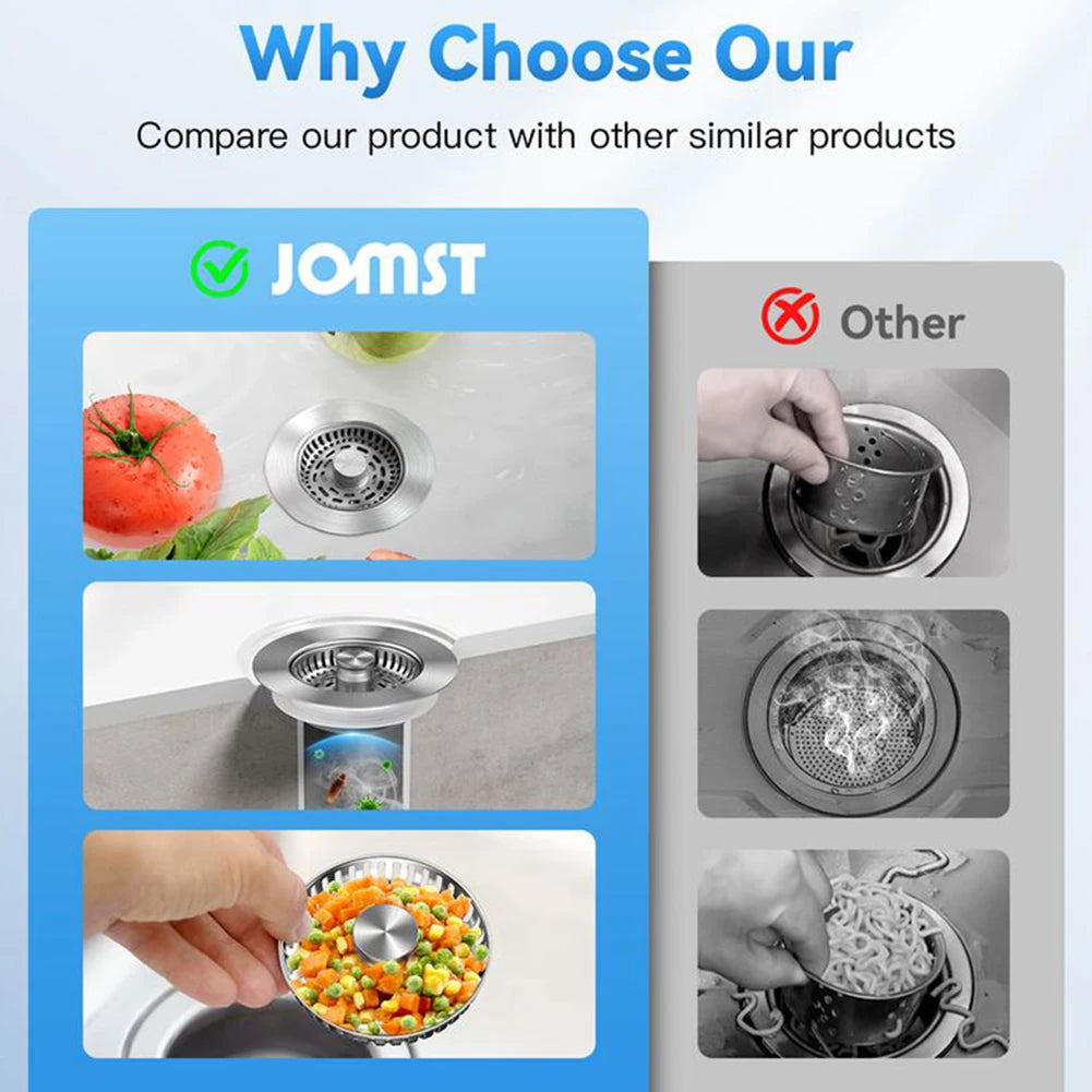 3-in-1 Stainless Steel Kitchen Sink Drain Strainer & Stopper