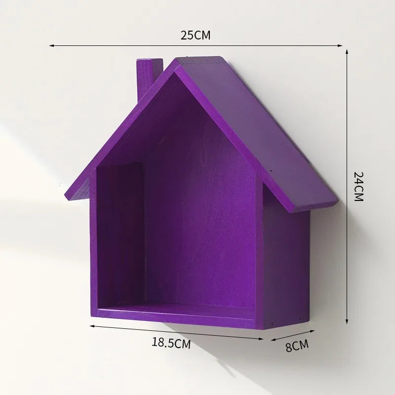 Wooden Small House Retro and Nostalgic Home Wall Decoration Entrance Decoration Wall Hanging Decoration Storage Rack Oasis Select D