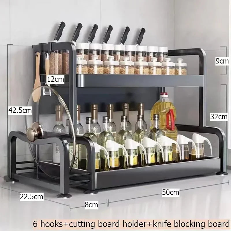 Multi-functional Household cutting board seasoning storage rack multi-layer knife holder chopstick cage kitchen countertop rack Oasis Select Double layer 50 2