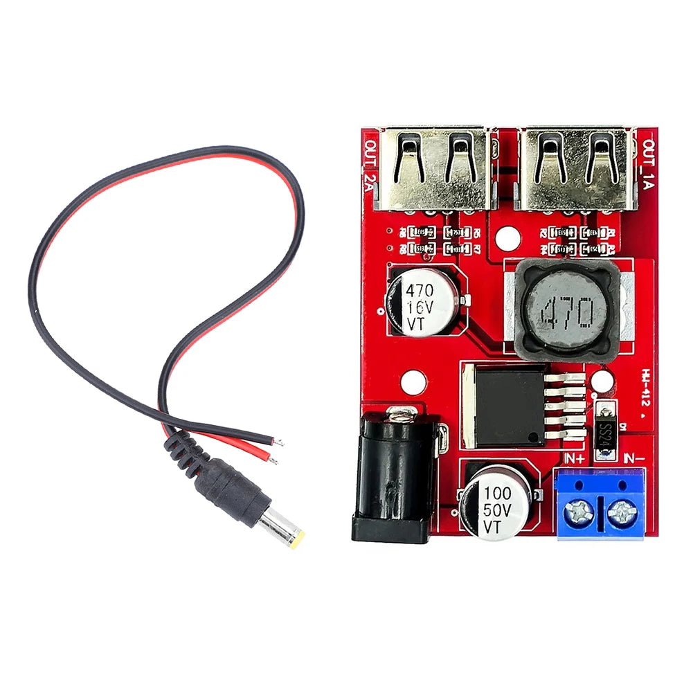 DC 6V-40V To 5V 3A Double USB Charge DC-DC Step-down Converter Module With Wire For Vehicle Solar Controller Charger Oasis Select A