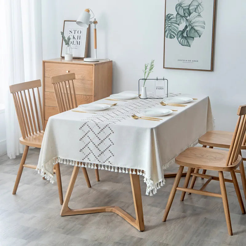 Plant Patterned Tablecloth with Tassel Decoration Minimalist Style for Dining Tables in Restaurants Rectangular Fabric Oasis Select