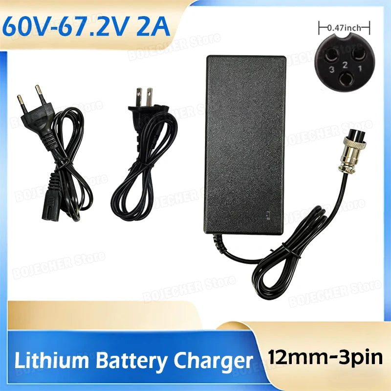 60V 67.2V 2A Lithium Battery Charger With 12mm-3pin GX16 Connector For ZERO 10X,Kaabo Mantis 10,VSETT 10+ Battery Power Adapters Oasis Select