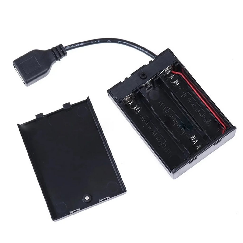 3XAA Battery Case with Cover and Switch Connected to USB Female Connector USB Female Socket Battery Holder Oasis Select