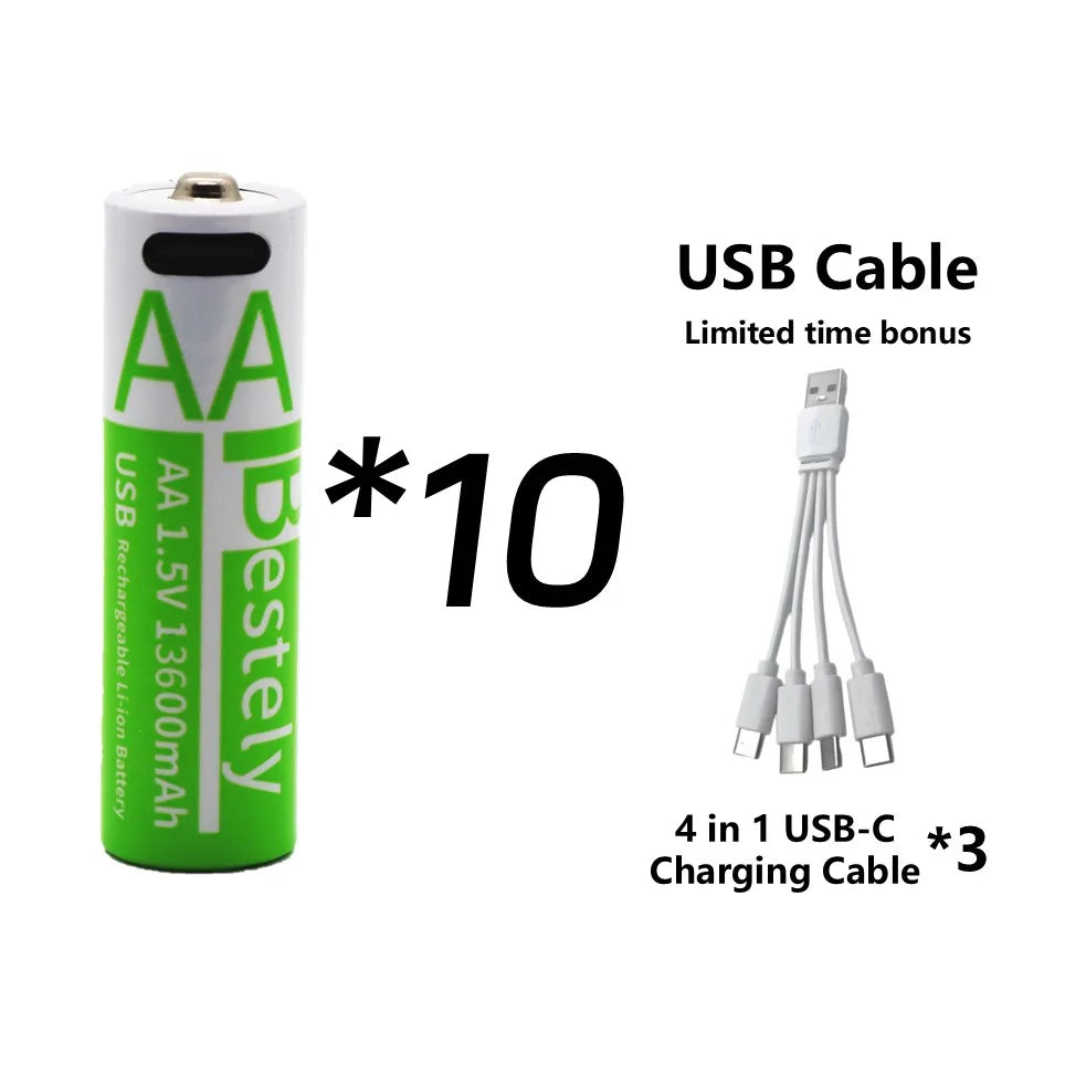 Rscrola 13600mAh AA Rechargeable Batteries USB-C Charging