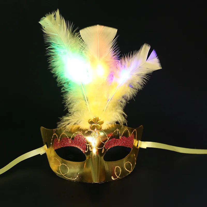 LED Glow Feather Butterfly Masquerade Mask | Venetian Party