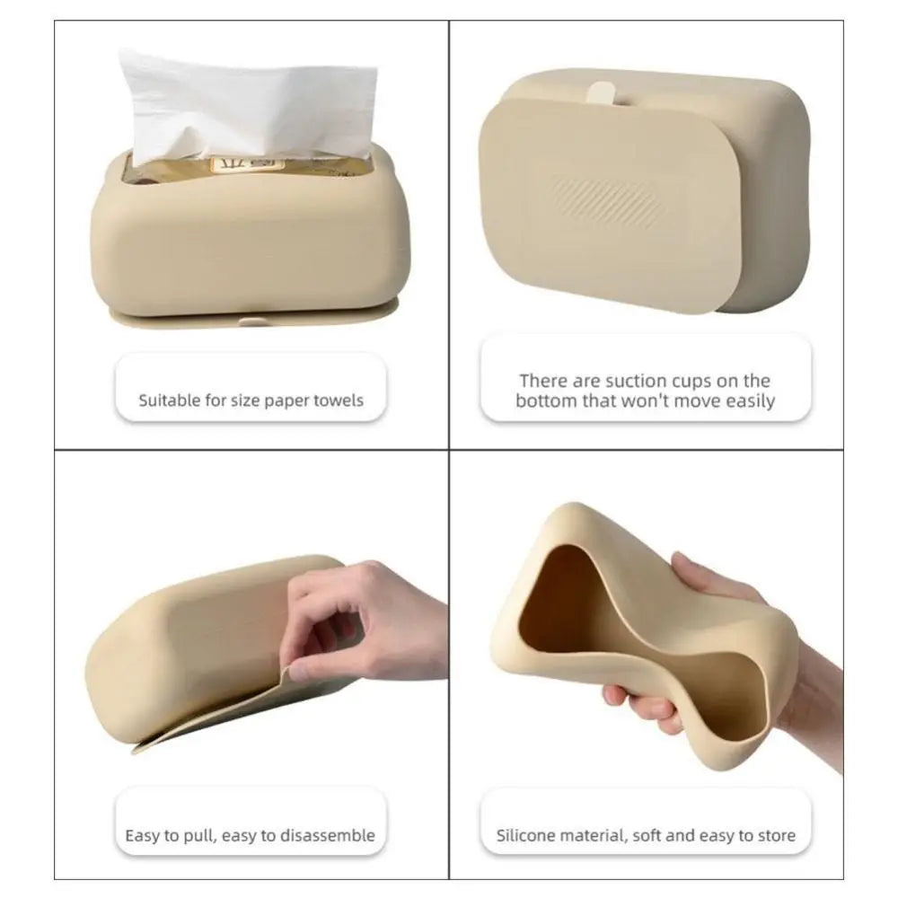 New Silicone Suction Cup Tissue Box Large Capacity Desktop Tissue Drawer Anti-Wear Super Soft Durable Car Tissue Box Oasis Select