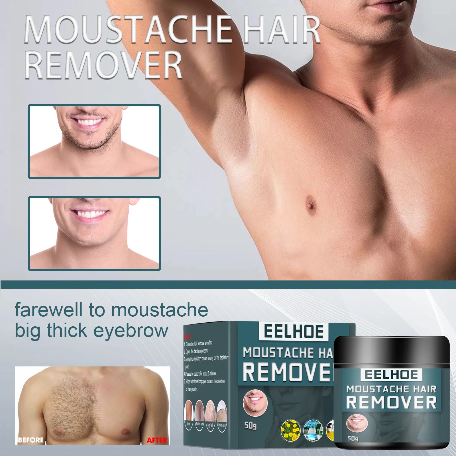 Men's Hair Removal Cream – Face, Beard, Body | eelhoe 50g Hair Removal Cream Oasis Select