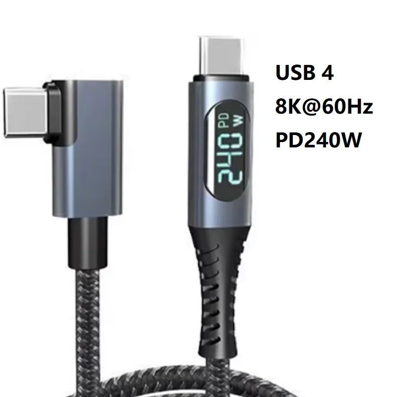PD 240W Type C to Type C Cable Charging Cable USB4.0 40Gbps 8K@60Hz USB C Cable for PS5 Nintendo Switch Galaxy S22 MacBook Pro Oasis Select USB4 Elbow LED 1m