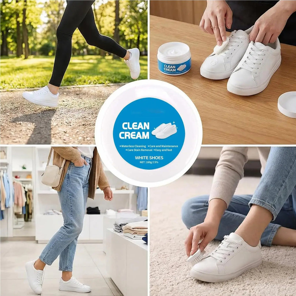 160g White Shoes Cleaning Cream Stains Remover Shoes Whitening All-Purpose Cleansing Cream With Wipe Sponge For Shoes Sneakers Oasis Select