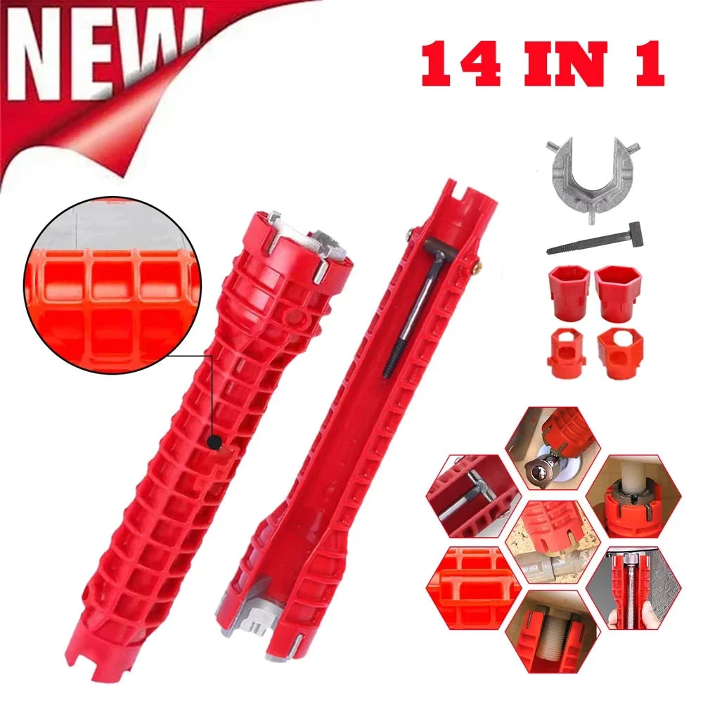 14 In 1 Sink Faucet Wrench Plumbing Repair Tool Handle Double Head Wrench Spanner Tool Installer Ratchet Wrench Set for Bathroom Oasis Select