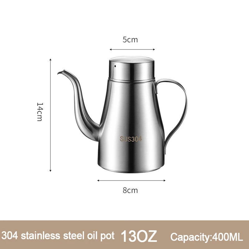 304 Stainless Steel Oil Pot Kitchen Oil Bottle Oil Tank Pot Household Edible Oil Pot Large Oil Tank Oil Pot Pouring Oil Bottle Oasis Select 13OZ