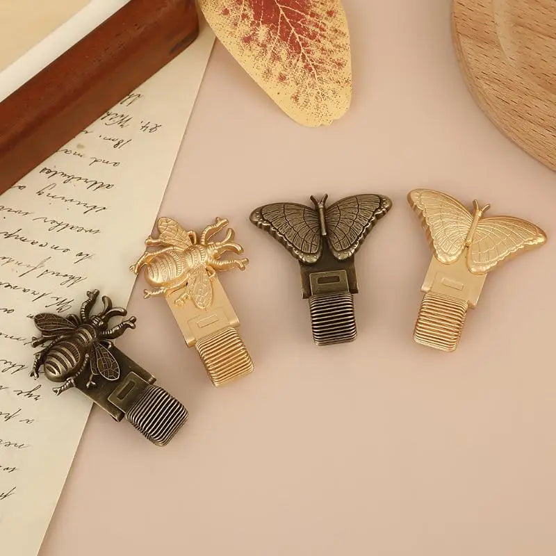Retro Insect Pattern Metal Pen Clip 1pc Spring Loaded Holder Anti-slip Stationery for School Students Notebook Journal Oasis Select