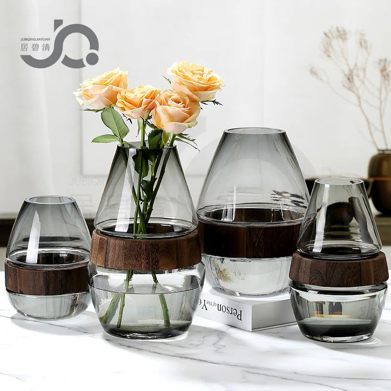 Modern Simple and Creative Wooden Piers Glass Vases Tabletops Home Flower Arrangements and Study Decorations Flower Vase Oasis Select
