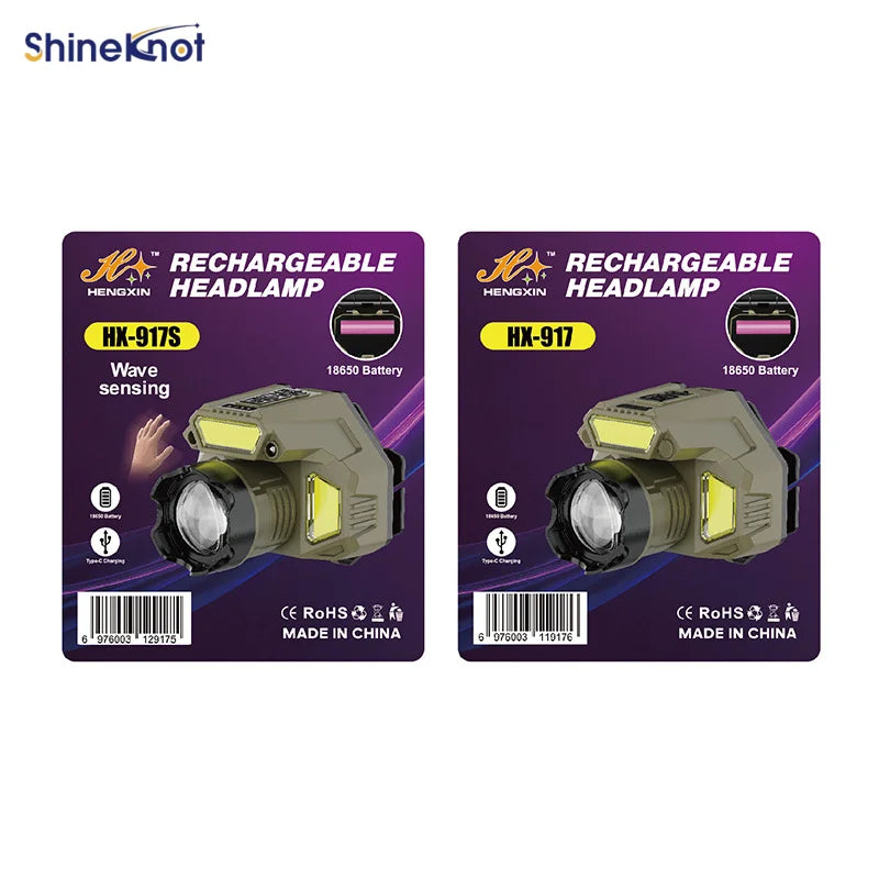 SHINEKNOT LED Headlamp – COB, Induction & Waterproof Camping