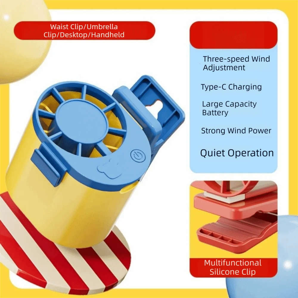 3 Speeds Adjustable Portable Handheld Fan Quiet Operation USB Rechargeable Umbrella Hanging Waist Fan Clip-on Handheld Oasis Select