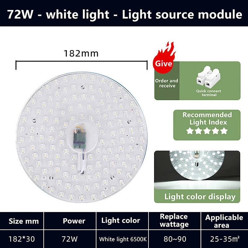 Hot Sale 1 Set Magnetic Suction LED Panel Circle Ring Light 12W 18W 24W 36W 48W 72W LED Round AC220V Ceiling Lamp Light Source Oasis Select 72W white light