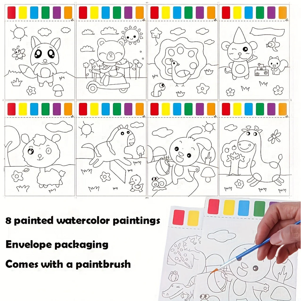 A Set of Art Tools, Including 8 Pieces of Art Paper, 8 Brushes,and 6 Colors of Paint,Suitable for Students and DIY Handmade Sets Oasis Select