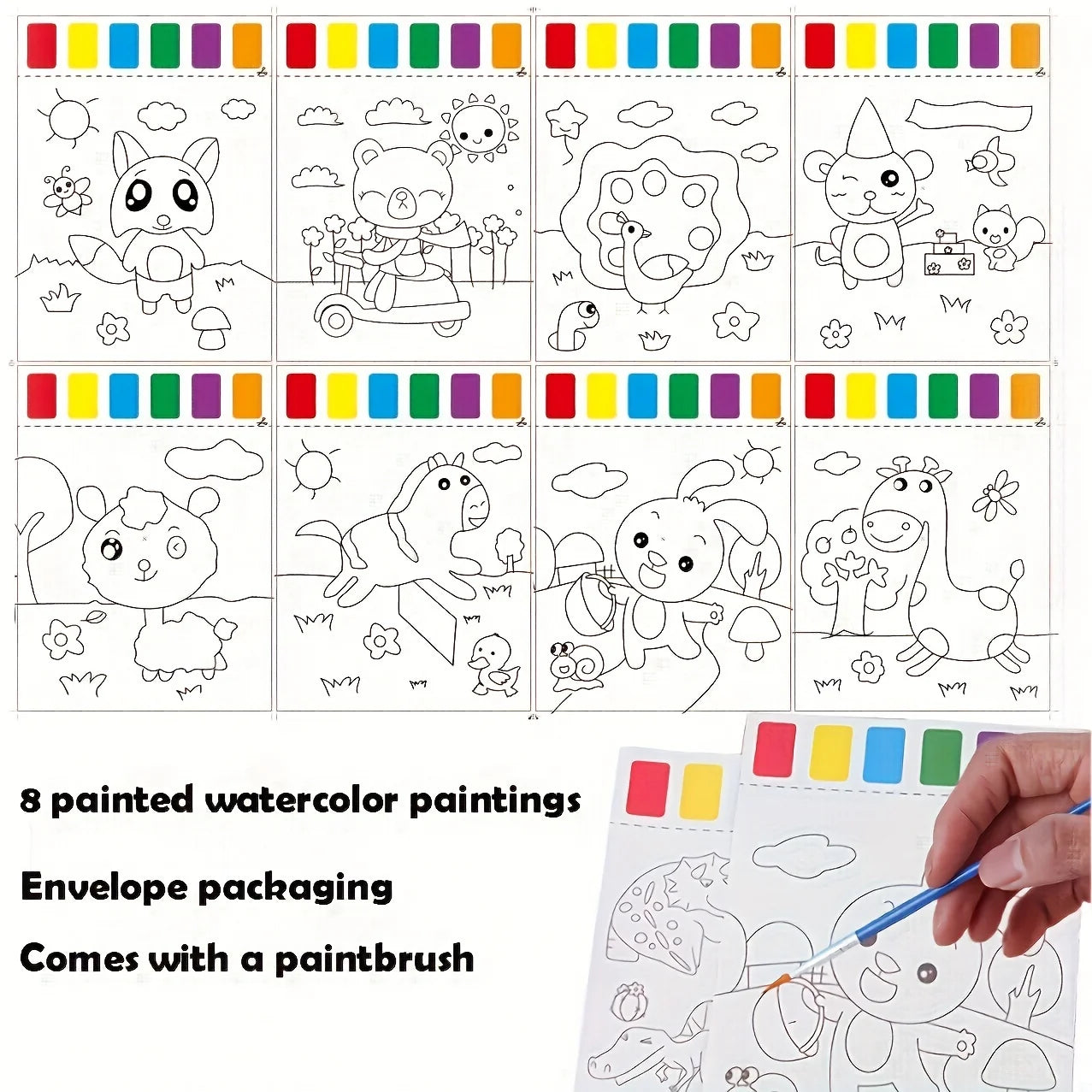 A Set of Art Tools, Including 8 Pieces of Art Paper, 8 Brushes,and 6 Colors of Paint,Suitable for Students and DIY Handmade Sets Oasis Select