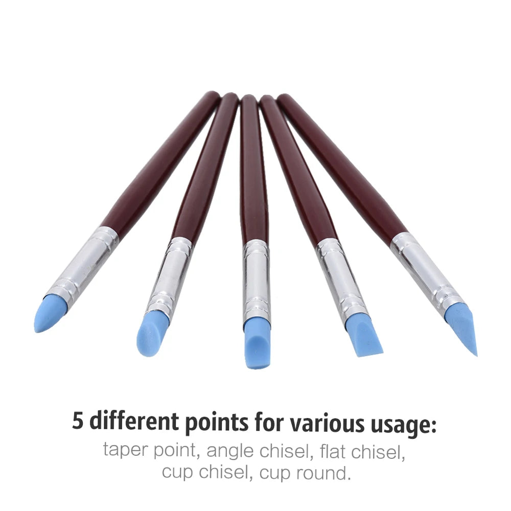 5pcs Rubber Tip Paint Brushes Clay Tools for Sculpture Pottery Color Shaping Blending Drawing Modeling Remove Fingerprints Oasis Select