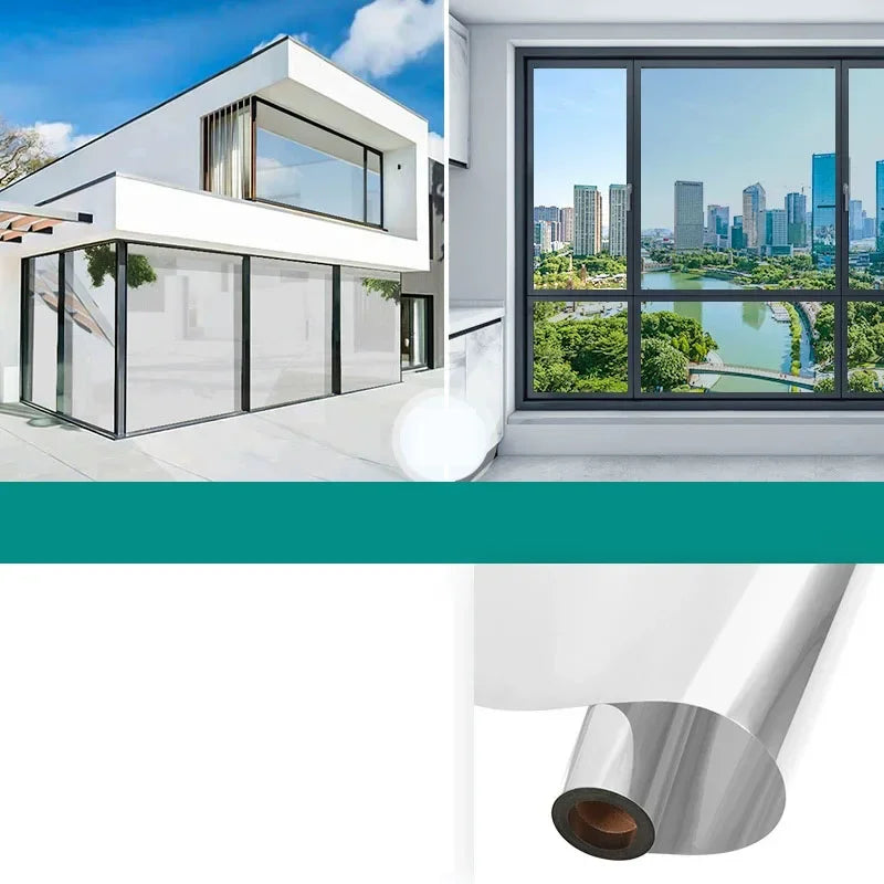 Window Privacy Film One Way Daytime Privacy Self-adhesive Vinyl Sun Blocking Anti UV Reflective Window Tint for Home and Office Oasis Select sliver 30x100cm