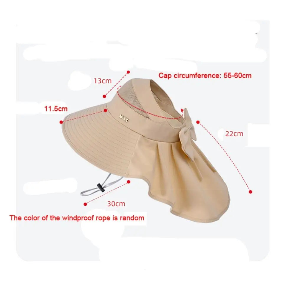 Summer Large Brim Sun Hat Neck Protection Anti-UV Empty Top Ponytail Cap Sun Protection Breathable Beach Shawl Hat Oasis Select