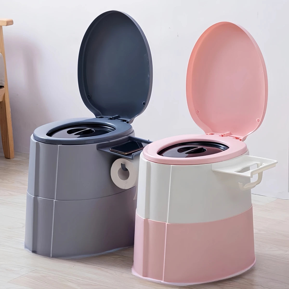 1 Piece Pink/Grey/Khaki/Blue Portable Mobile Toilet with Lid for Camping, Outdoor, Bathroom, Bedroom, Balcony, Hiking, Rv, Travel, Pregnant Women, Disabled People, Elderly, People with Limited Mobility, Bedridden People, Equi Oasis Select
