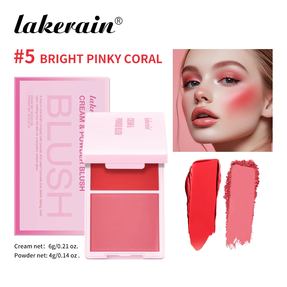 2in1 Cream & Powder Blush Matte Dewy Rosy Blush Makeup Pan Long-lasting Wearing High Pigment Natural Matte Blush Palette Oasis Select 5 Bright Pinky Coral