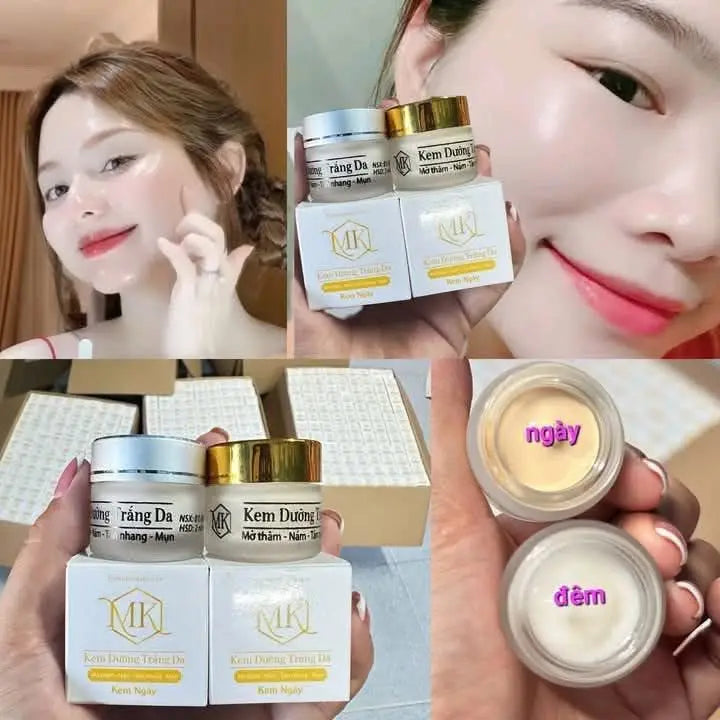 2Bottle Set Kem ngày đêm MK Brightening Lightening Cream Dưỡng Trắng Da, Căng Bóng, Mịn Màng Sau Khi Sử Dụng, Kem Ngay Va Dem Oasis Select
