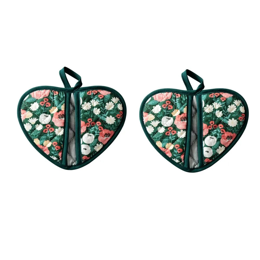 Heart-Shaped Cotton Oven Mitts | Non-Slip BBQ Gloves 1 Pair