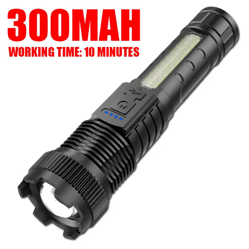 Super Bright LED Flashlight USB Rechargeable High Power Tactical Zoom Torch Waterproof Handheld Light Outdoor Camping Lantern Oasis Select 300MAH battery