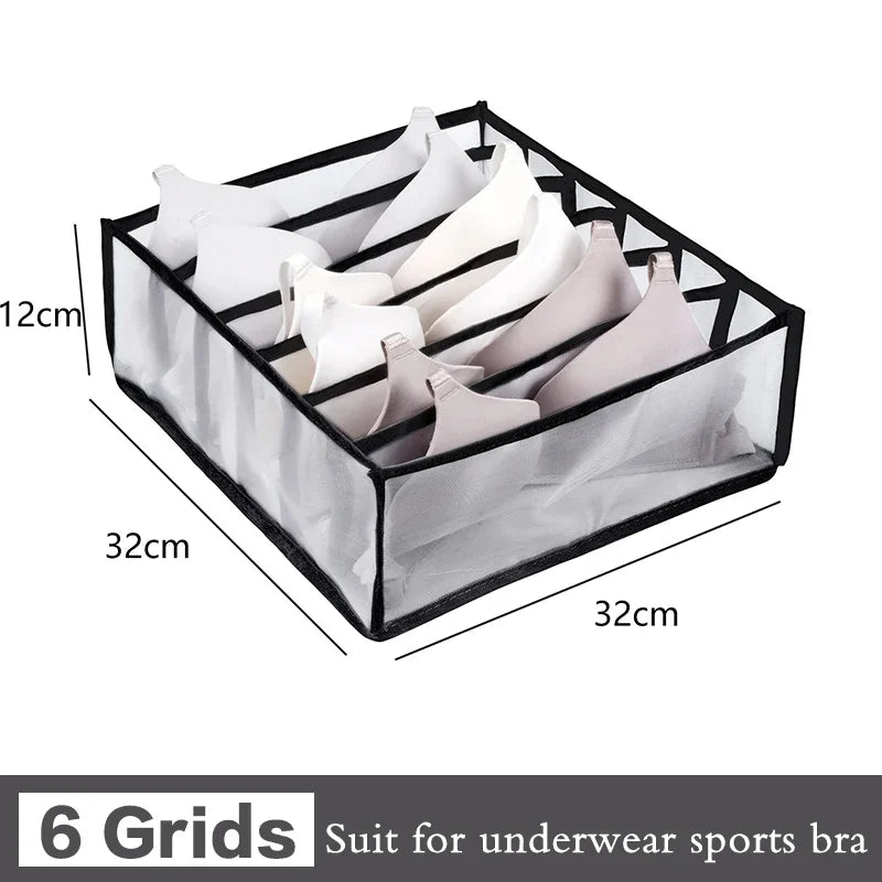 Sports Bra Underwear Organizer Storage Box Panties Socks Storage Boxes Wardrobe Clothes Organizer Cabinet Drawers Separator Box Oasis Select 6grids-black