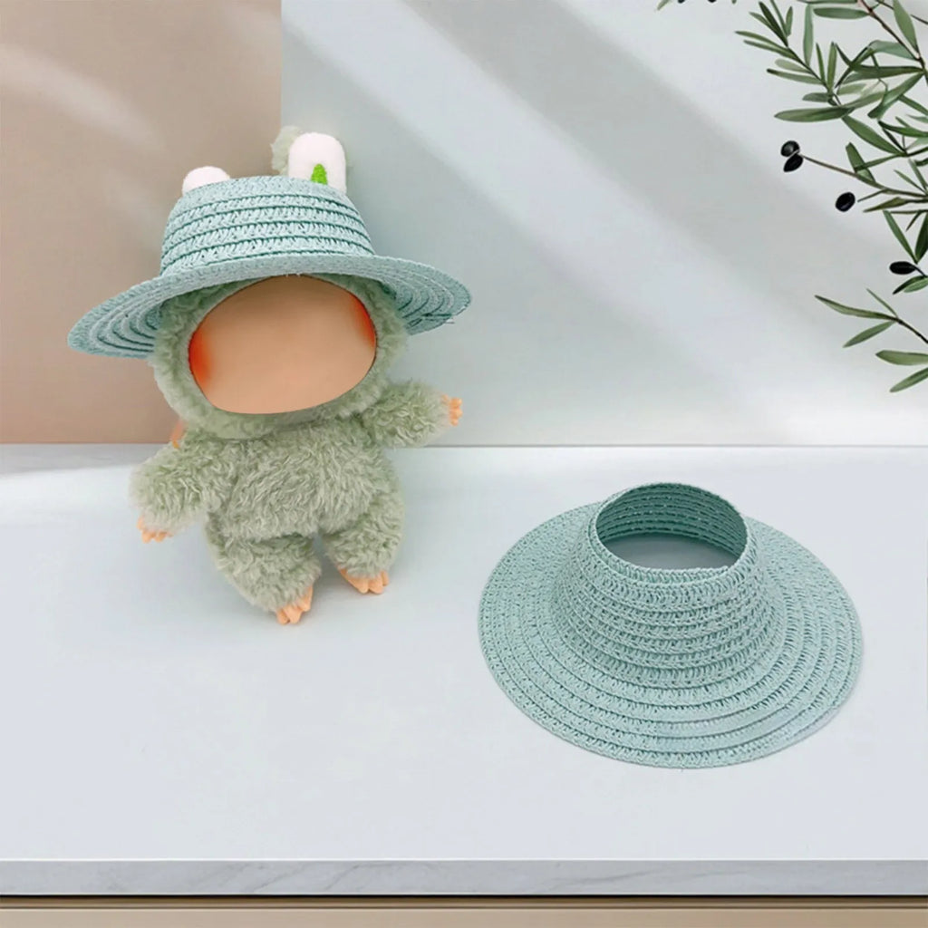 Colored Empty Straw Hat For Ropa Labubu Lovely Little Doll Accessories Cute Hat Decoration Oasis Select Light Blue One Size