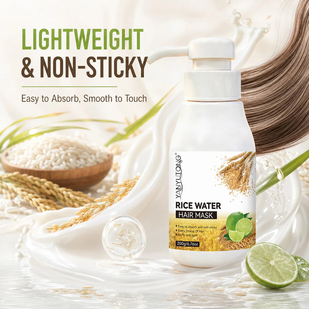 Rice and water hydrating and nourishing hair mask to quickly repair damaged, frizzy hair, making it soft, smooth, and brightenin Oasis Select