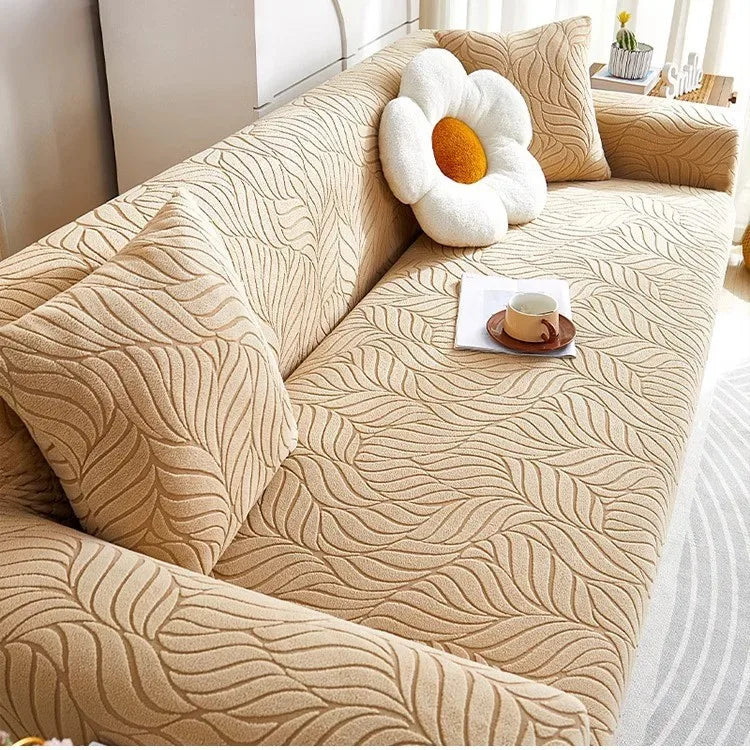 New One-piece Jacquard Velvet Fully Covered Sofa Cover All-season Cat Scratch-resistant Sofa Cover Oasis Select 4 people 235-300cm Khaki