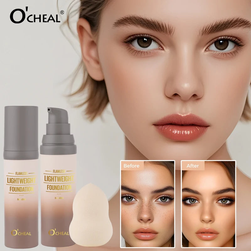 O'CHEAL Lightweight Foundation + Puff – Waterproof & Oil Control