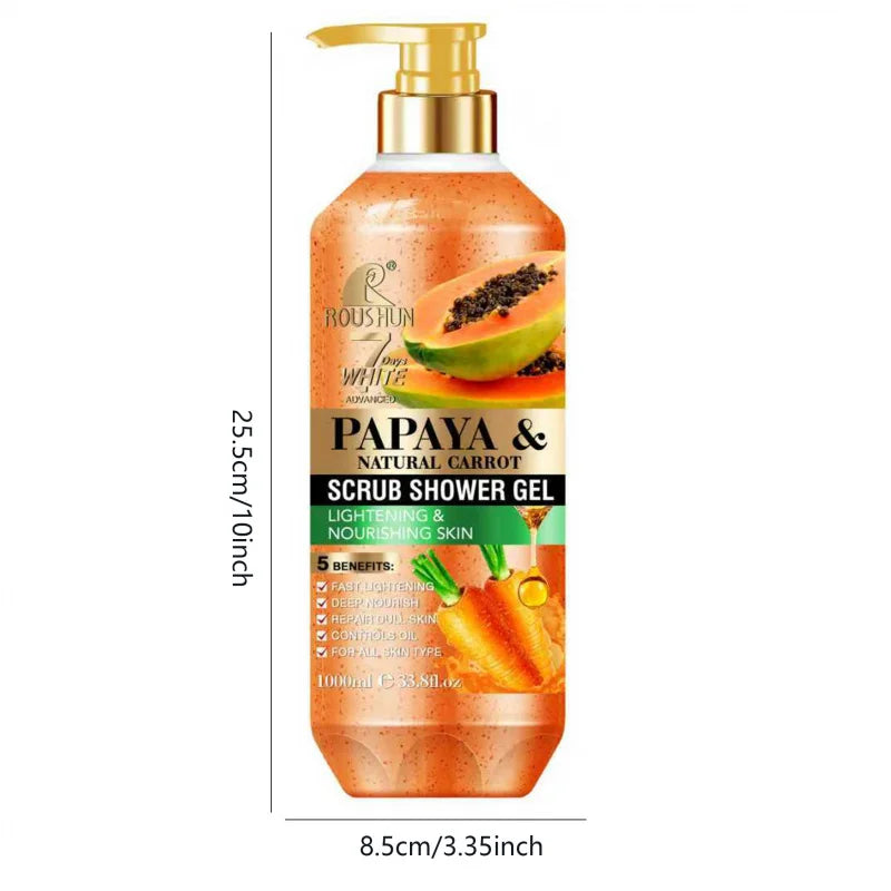 ROUSHUN Papaya Carrot Scrub Shower Gel 1000ml – Moisturizing