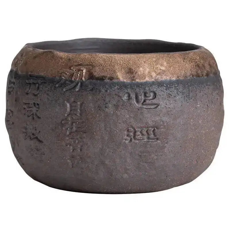 Coarse Pottery Relief Heart Sutra Cup Gilded Iron Glaze Large Master Teacup Ceramic Personal Cup Tea Oasis Select
