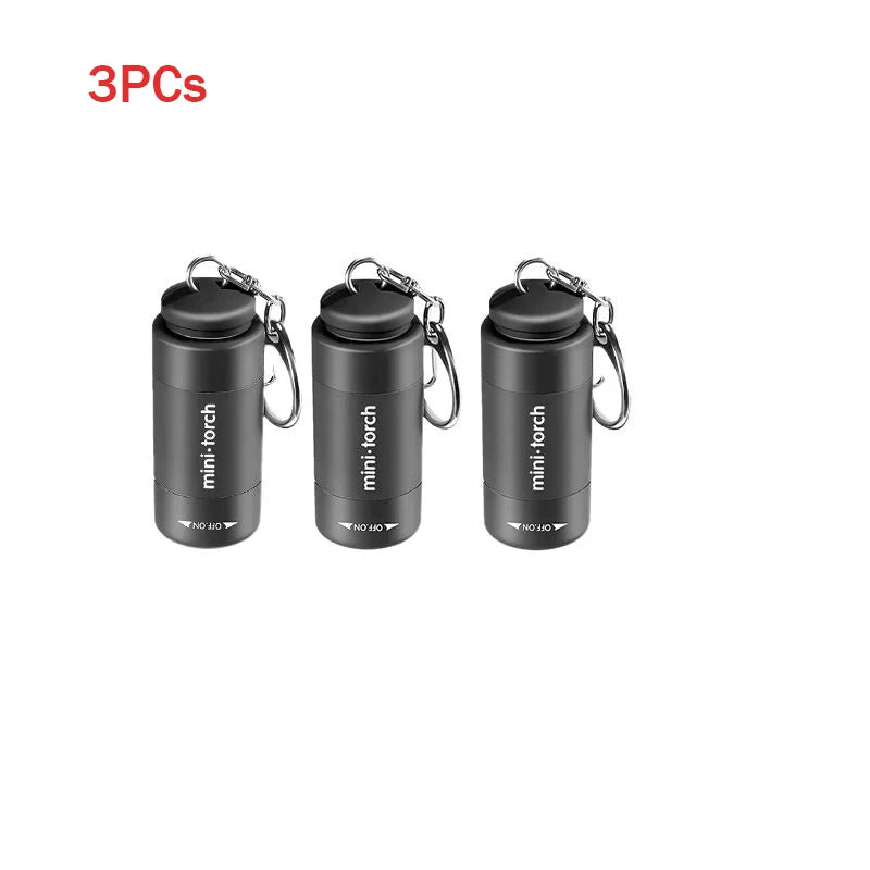 Mini Pocket LED Flashlight Portable Waterproof Small Keychain Torch Outdoor USB Rechargeable LED Multifunctional Light Oasis Select 3PCs