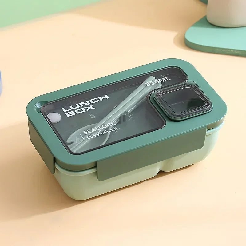 850ml/1100ml Lunch Box Microwave Portable Bento Boxes with Tableware for Kids School Leakproof 4 Grid Food Snack Containers Oasis Select Green-850ML