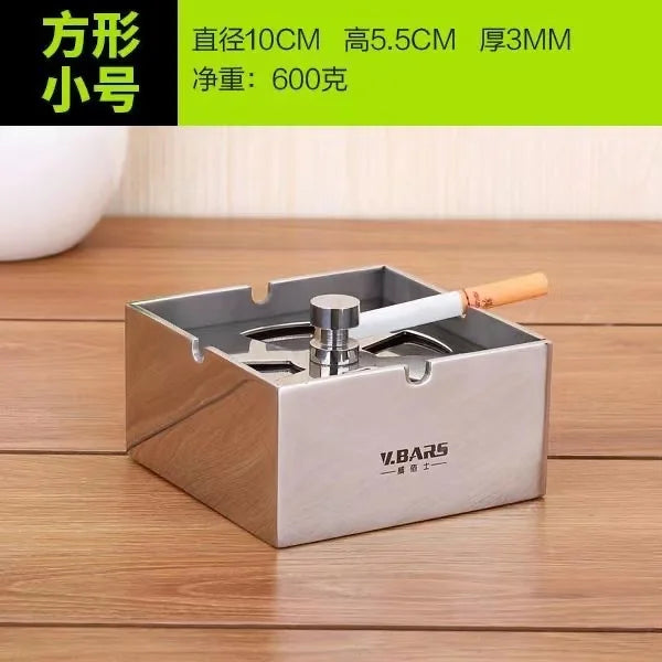 Stainless Steel Ashtray with Lid Seal European Creative Living Room Decoration Windproof Office Men's Square Ashtray Oasis Select A
