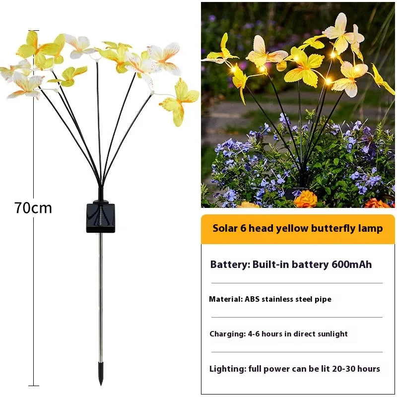 Solar-powered Butterfly Ground Insert Light, Artificial Flower Butterfly Light, Outdoor Waterproof Garden Lawn LED Light Oasis Select 6 heads Yellow