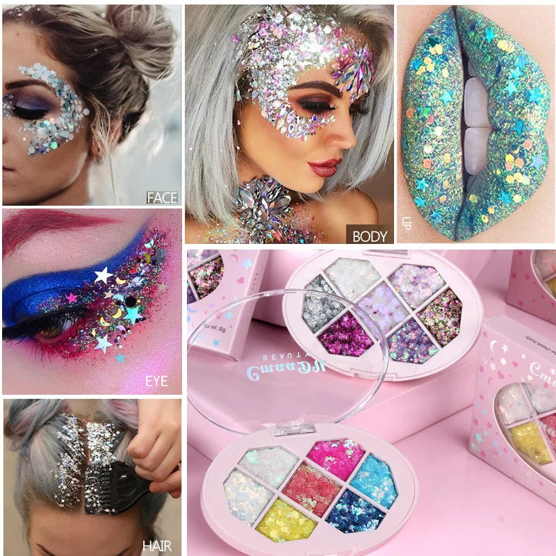 CmaaDu 7-Color Glitter Eyeshadow Tray Pearl Effect Highlighter Waterproof Long-Lasting Easy Apply for Stage Performance Oasis Select