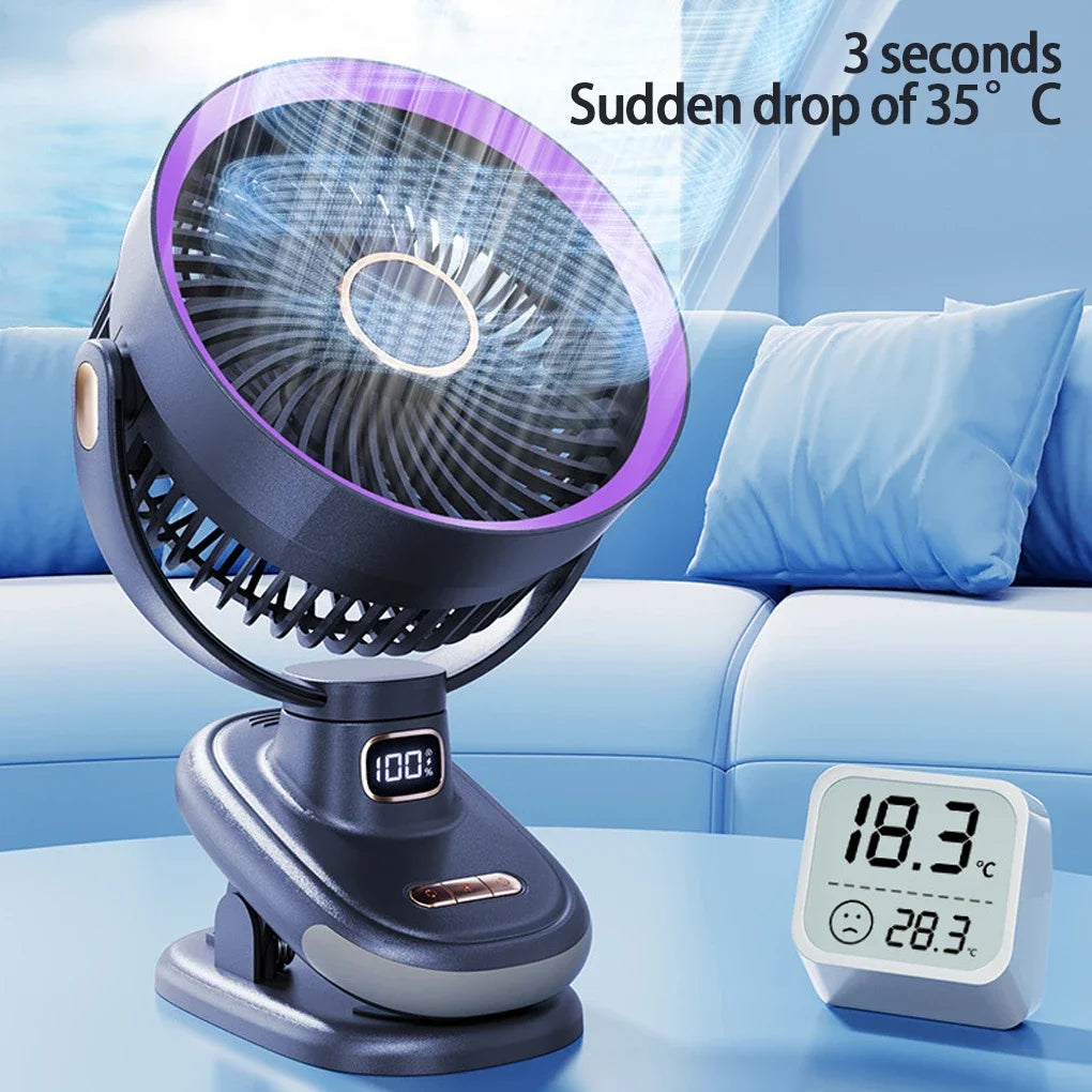 URGGU Mini Clip Desk Fan – 3-in-1, 5 Speeds, 270° Wireless