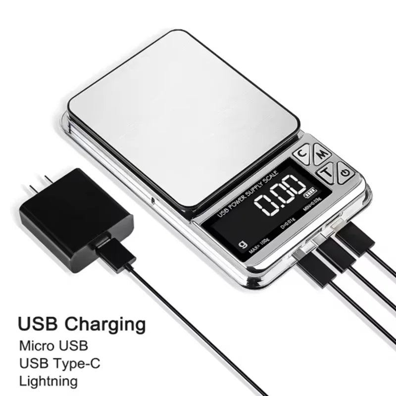 1000gx0.01g Digital Jewelry Scale High Precision Accuracy Smart Counting Gem Food Balance Kitchen Pocket Scales USB Charge Scale Oasis Select